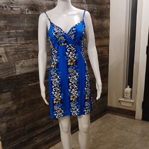 Vibrant Blue and Gold Floral Swim Coverup